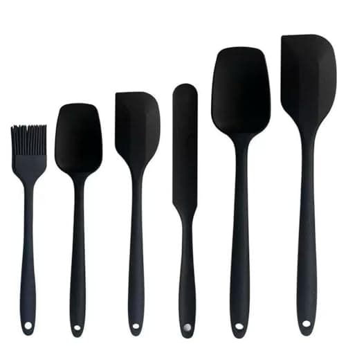 Kit Espátulas de Silicone 6 Peças | Silicone Alimentar, Não Risca Panelas, Resistente ao Calor 230°C (Preto)