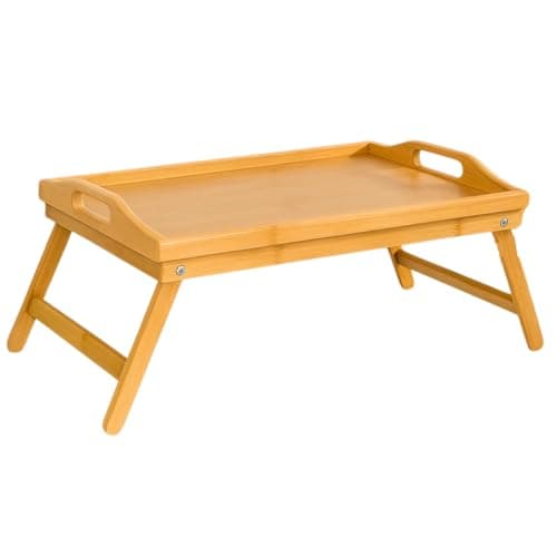 Bandeja de Bambu com Pés Dobráveis Retangular 50x30 cm para Servir na Cama