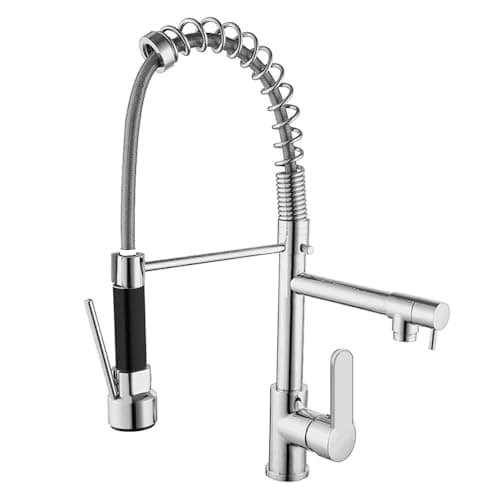Torneira Gourmet Cozinha Monocomando, Torneira de Cozinha Cromada Bancada Com Spray Extensor, Volante Em Alavanca, Fácil Encaixe (Prateado)