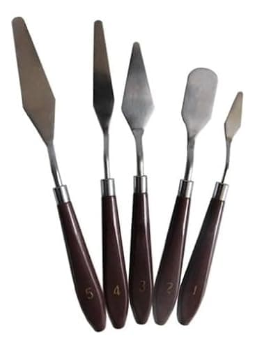 Kit Conjunto de 5 Espátulas Artísticas em Aço e Madeira | Ferramentas para Pintura a Óleo, Acrílica e Textura Profissional | Ideal para Técnicas de Textura e Mistura de Tinta