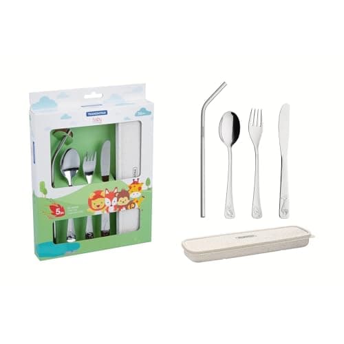 Conjunto de Talheres Infantis Tramontina em Aço Inox com Estojo 05 Pçs