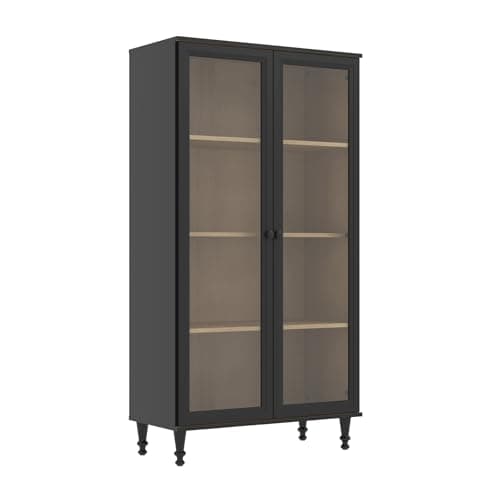 Cristaleira Estante Para Livros Ditália 2 Portas Vidro E-957 Cor:preto