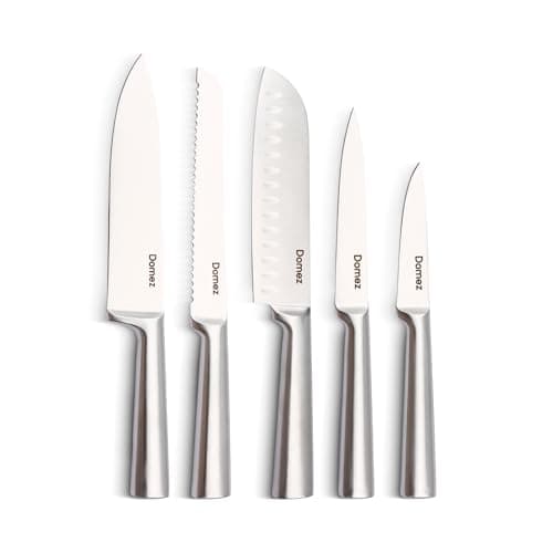 Jogo de Facas Inox 4Cr13 DOMEZ | Conjunto de Facas de Cozinha Profissional | Faca Chef, Faca de Pão e Faca Churrasco | Design Ergonômico e Resistente à Ferrugem