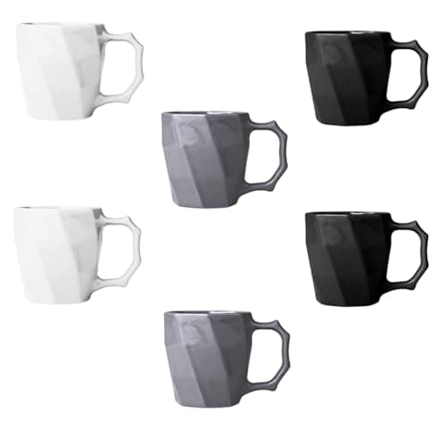 Jogo de Xícaras de Café Canequinha Cerâmica Louça 120 ml Cores Variadas Kit 6 unidades (Branco/Cinza/Preto)