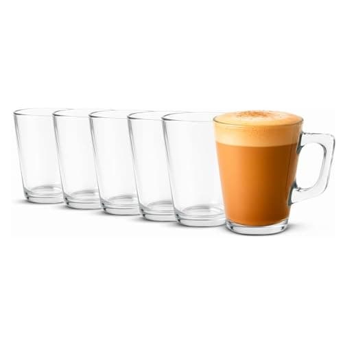 Jogo 6 Xícaras de Café de Vidro com alça Conjunto 6 canecas Vidro Chá Cappuccino chocolate 70ml
