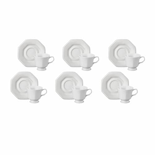 Estojo com 6 Xícaras Chá com Pires em Porcelana- Modelo Octogonal Prisma - Branca - fabricado pela Schmidt