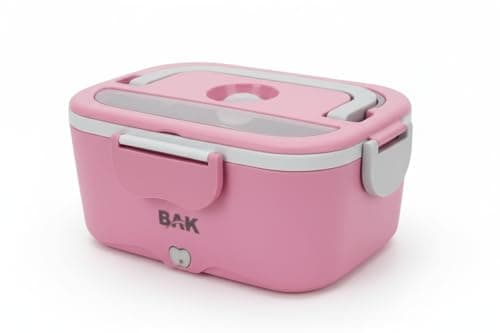 Marmita Elétrica Térmica BAK Rosa 1,5L, Compacta e Portátil, Aquecimento Rápido, Voltagem Automática Multiuso 127-220V/12-24V, com Talheres e Vasilha