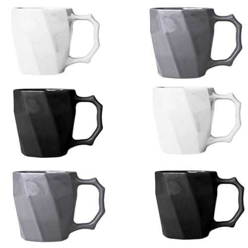 Conjunto 6 Caneca Cerâmicas Café Leite Chá Louça Lisa 260ml Design e Cores Exclusivas - E-FCS Store (BRANCO/CINZA/PRETO)