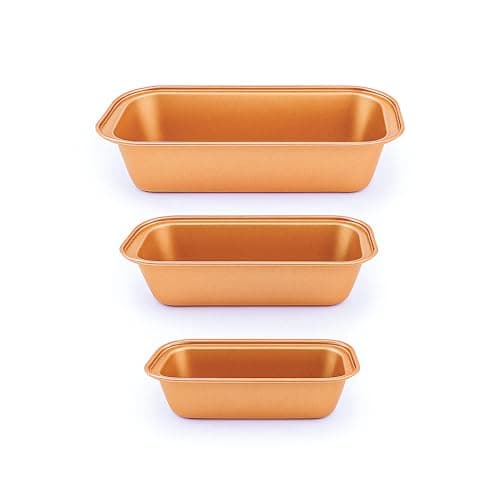Kit 3 Formas Antiaderentes para Assar Pão, Forma de Pao, Forma para Pao, Ideal para Pães e Bolo, Fácil de Desenformar e Limpar (Dourado)