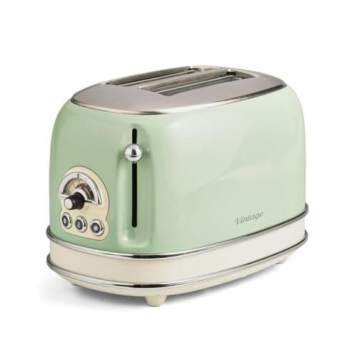 Ariete 155, Torradeira Eletrica Vintage Verde, 750W, 6 Níveis de Tostagem, Funções: Torrar, descongelar, reaquecer, Corpo Aço Inoxidável, 127V