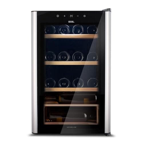 Adega Climatizada 22 Garrafas Eos Premium com Porta de Vidro e Inox Prateleira de Madeira com Compressor Eac24im 220v