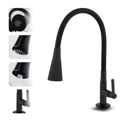 Torneira Gourmet Cozinha de Bancada Flexível Preta Fosca - Rosca 3/4 Polegada, 2 Jatos (Ducha e Arejado), ABS com Base Metalizada, Comando 1/4 de Volta