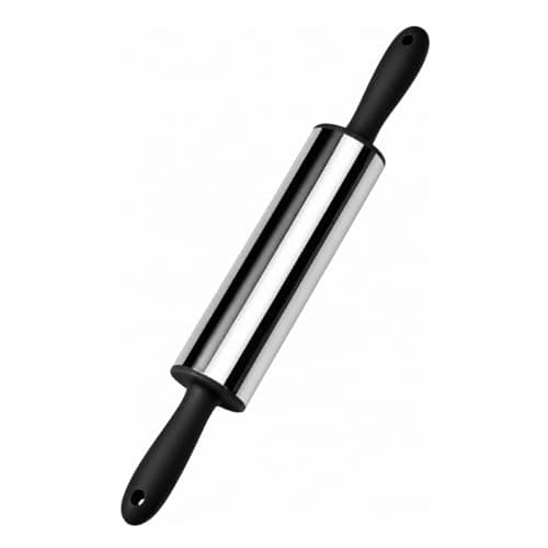 Rolo de Massa em Aço Inoxidável 35cm Para Todos os Tipos de Massa Elegante Eficiente Resistente e Durável Antiaderente e Ergonômico Premium (Preto)