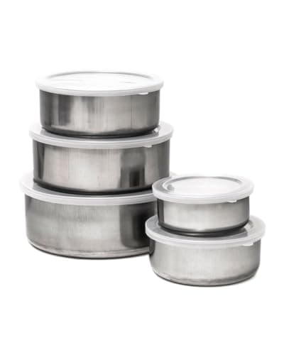 Jogo de Tigelas Aço Inox 5 Peças com Tampa – Design Moderno, Durável, Ideal para Cozinhar e Servir