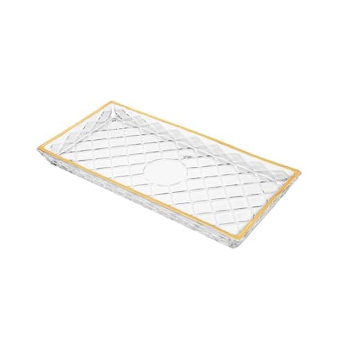 LYOR - Travessa para Servir de Cristal com Fio de Ouro Deli Diamond 28,5cm x 14,5cm x 2cm