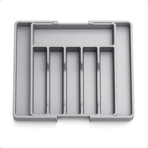 Lemann Organizador de Utensílios Porta Talheres Ajustável Expansível para Gaveta Cozinha Bandeja Extensor Faca Cinza