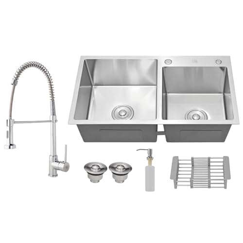 HOLTTER, Kit Cuba Dupla Gourmet Inox 304 antirruído com Torneira Monocomando com Ducha Spray mais Acessórios Pia Cozinha Moderna Completa embutir ou sobrepor com compatibilidade com triturador