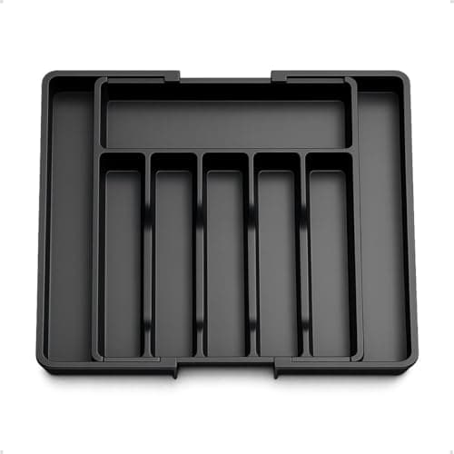 LEMANN Organizador de Utensílios Porta Talheres Ajustável Expansível para Gaveta Cozinha Bandeja Extensor Faca Preto