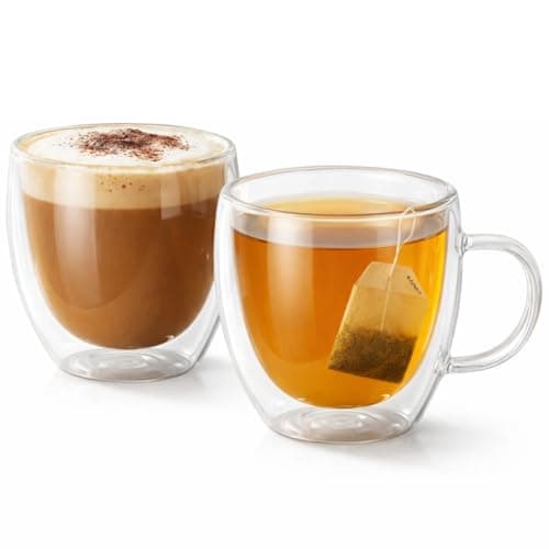 Jogo 2 Xícaras Vidro Duplo 250ML Grande Café Chá Parede Dupla Copo Térmico Vidro Borossilicato Duplo Kit 2 Peças Não Queima Xícara Oca Café Expresso Chá Com Alça Vidro Cappuccino