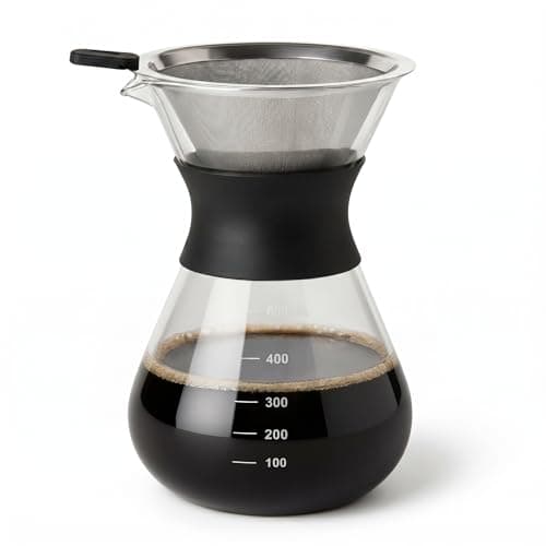 Cafeteira Pour Over de Vidro Borossilicato 400ml com Coador Inox Reutilizável para Café Coado Artesanal sem Filtro de Papel com Controle Total da Extração