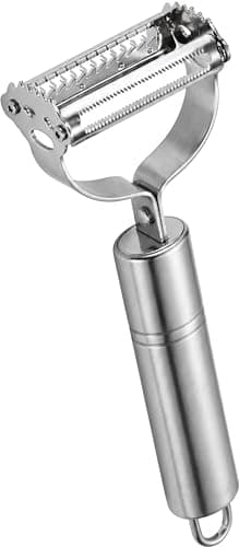 Descascador de Legumes e Frutas Aço Inox Multifuncional 3 em 1 – Lâmina Ultra Afiada, Cortador e Fatiador, Design Ergonômico Profissional para Cozinha