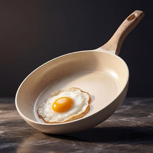 Frigideira Antiaderente com Revestimento Cerâmico para Fogão de Indução e a Gás | Não Gruda e Fácil de Limpar (Creme)