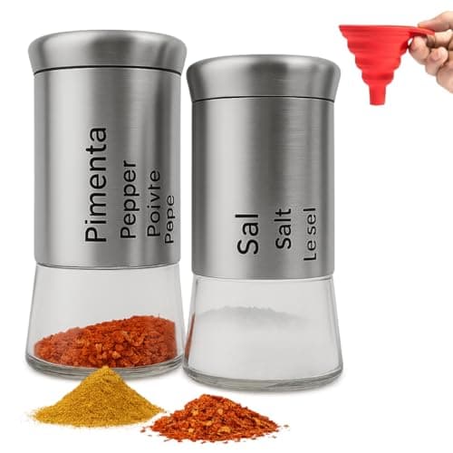 Kit Premium Saleiro e Pimenteiro com Funil de Silicone Saleiro Vidro Saleiro Inox Porta Sal Saleiro de mesa Saleira - Bertaglia®