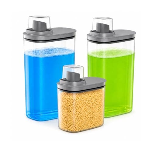 Dispenser de Sabão Lavanderia Casa Kit com 3 Unidades Chumbo 2,3L e 1,5L Organização Armazenamento
