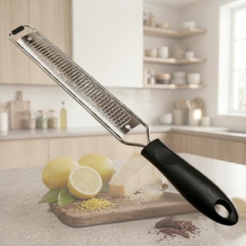 Ralador Zester de Inox Premium 2 Faces – Ralador Multifuncional para Queijo, Limão, Gengibre, Chocolate, Coco e Especiarias – Utensílio de Cozinha Resistente, Afiado e Durável.