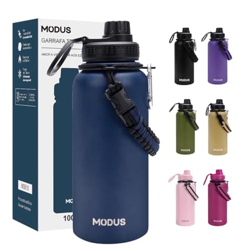 MODUS 950mL Garrafa Térmica Aço Inoxidável Com Alça Paracord (Azul)