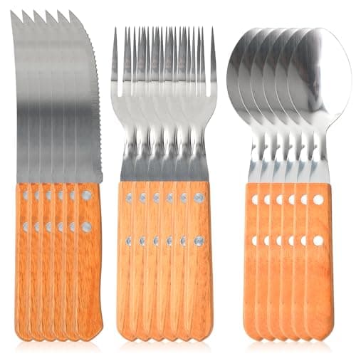 Jogo de Talheres 18 Peças Faqueiro Talher Aço Inox com Cabo De Madeira Conjunto de Talheres Kit Talher Kit Garfo e Faca para Cozinha Churrasco