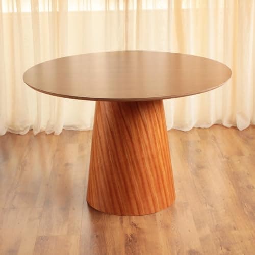 Mesa de Jantar Redonda Base Cone e Tampo Amadeirado Para Refeições - Lyon (118 CM)