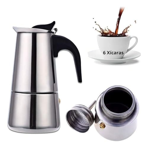 Cafeteira Italiana Aço Inox inoxidável com Alça Café Expresso Inoxidável Original (6 Xícaras)