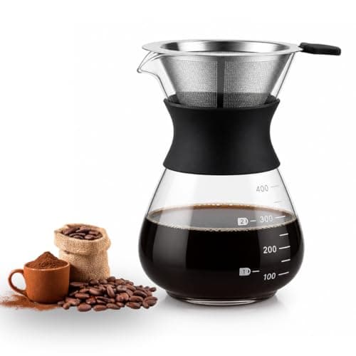 Cafeteira com Jarra de Vidro 400ml e Coador Reutilizável Portátil Preparo de Café Prático Sem Filtro de Papel Design Compacto para Casa