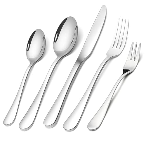 Conjunto de Talheres 30 Peças Aço Inoxidável Premium - 6 Facas, 6 Garfos, 6 Colheres, 6 Garfos Salada, 6 Colheres Chá - Presente Elegante para Casa/Restaurante - Polido e Espelhado - Dishwasher Safe