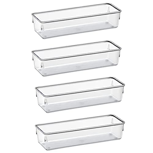 Acrimet Organizador Modular para Gavetas, Bancadas e Armários, Plástico Transparente, Pote Retangular Grande, Kit com 4 Potes, Cristal, 972.0