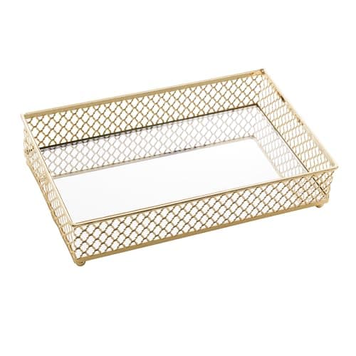 LYOR - Bandeja Retangular de Metal com Espelho Barcelona Dourada 21cm x 13cm x 5cm