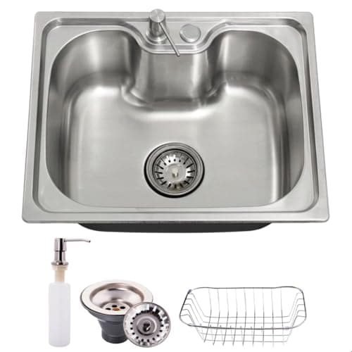 Cuba Gourmet Cozinha Pia Aço Inox 201 50x40 Quadrada Escovada SOFTINOX Embutir ou Sobrepor — Kit Cuba Pia Cozinha Gourmet Grande com Dispenser, Cesto Escorredor e Válvula