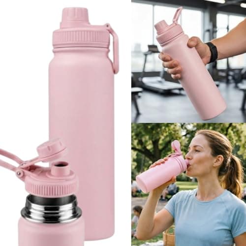 Garrafa de Água Térmica Inox 800ml - Garrafa Inox Portátil, BPA Free, Antivazamento, Parede Dupla Isolamento a Vácuo Quente e Frio - Garrafinha Academia Corrida Escritório - Amel (Rosa)