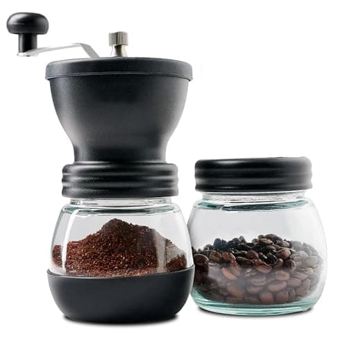 Moedor de Café Manual Com Regulagem De Gramatura E Recipiente Extra para Grãos, Mó Burr Cerâmico, Preto