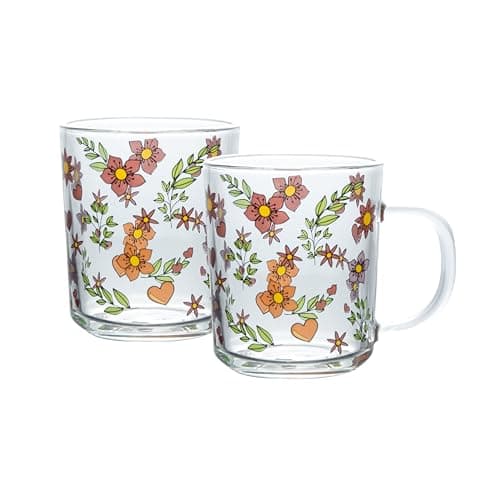 LYOR - Conjunto 2 Canecas Amor e Flor 220ml Vidro