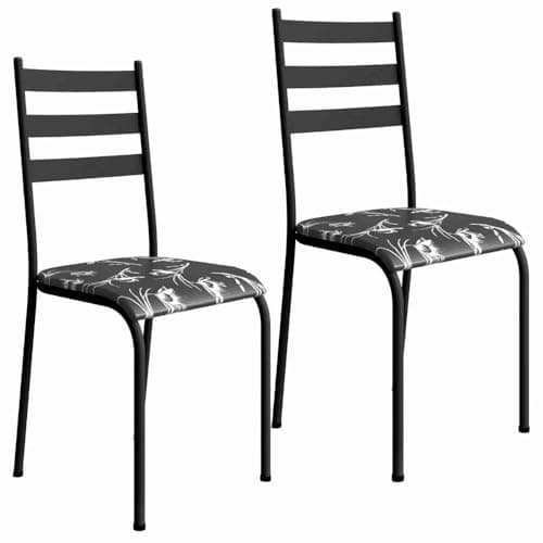 Kit 2 Cadeiras 541 Sala Jantar Cozinha Pés Aço Tubular Floral/preto