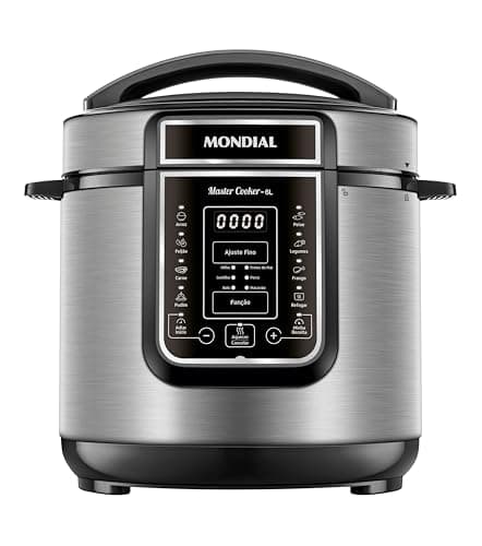 MONDIAL Panela de Pressão Elétrica Digital 6L, Preto/Inox, 1000W, 220V - PE-60-6L-I