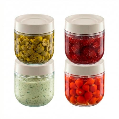 Decolab Kit 4 Potes 250ml Herméticos Vidro BPA Free - Organizador de Cozinha, Geladeira, Despensa, Porta Temperos, Mantimentos e Condimentos (Branco-creme)