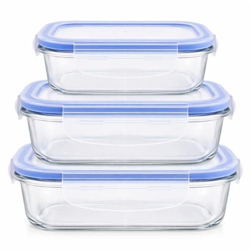 Conjunto 3 Potes Vidro Hermético Marmita Mantimentos 370ml 640ml 1040ml Com Vedação Marmita Fitness Compatível Com Micro-ondas e Freezer