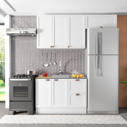 Cozinha Modulada 3 Peças 6 Portas 2 Gavetas com Balcão para Pia Unna Branco