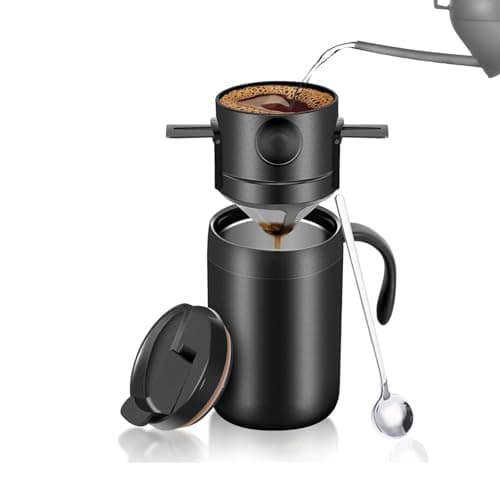 Conjunto de cafeteira portátil de aço inoxidável 304, sistema manual de infusão por gotejamento com filtro removível, kit de café compacto e leve de viagem para acampamento, caminhada