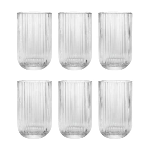 Jogo com 6 Copos de Vidro Canelado 423ml Design Elegante e Resistente Ideal para Suco Água Refrigerante Drinks e Café Transparente para Cozinha Bar e Restaurante