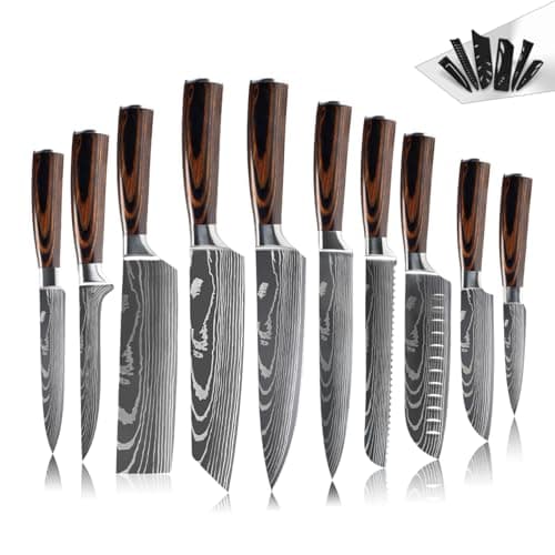 Conjunto De Facas De Cozinha Com 10 Peças, Facas De Cozinha De Aço Inoxidável Com Cabos De Madeira, Preto