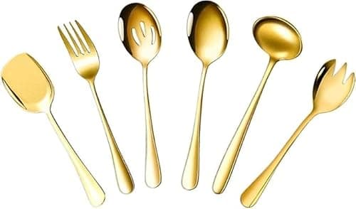 Conjunto de Utensílios Talheres Dourados em Aço Inoxidável – 6 Peças Luxuosas para Servir, Design Ergonômico, Acabamento Sofisticado para Saladas e Refeições Elegantes
